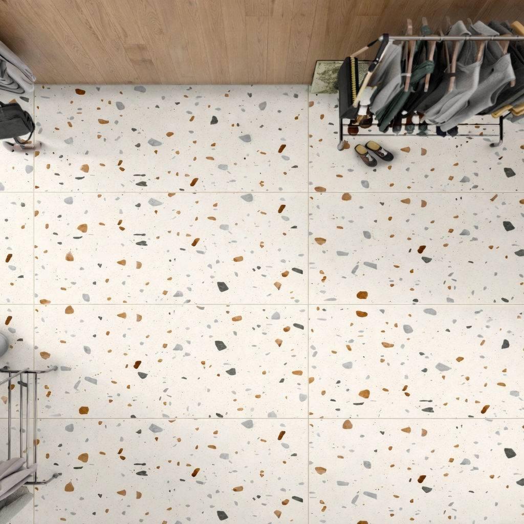 Carrelage Intérieur Terrazzo Blanc 60x120cm